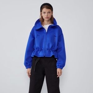 Zara Electric Blue Neoprene-Style Crop Jacket XS